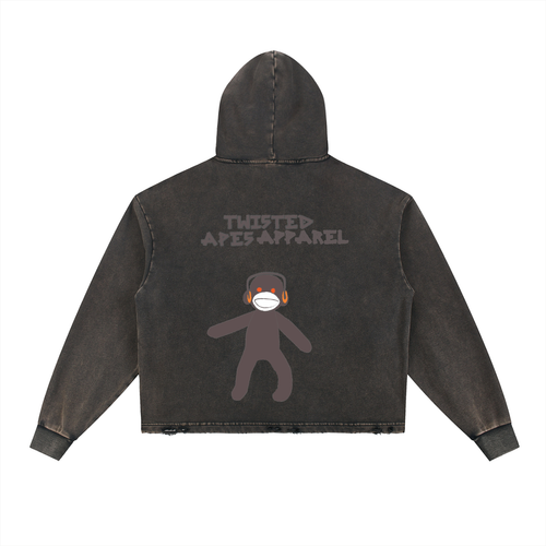 Vintage Washed Frayed-Hem Hoodie